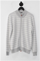 White Check Kiton Zippered Sweater, size M