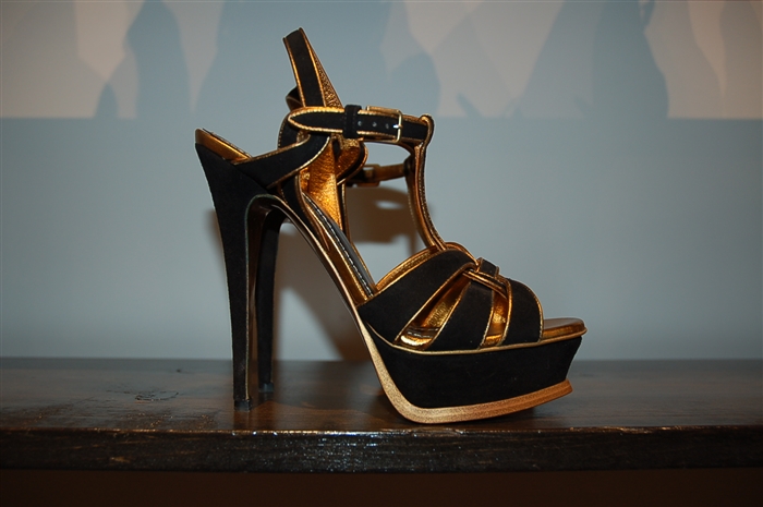 Black & Gold Saint Laurent Sandal, size 7