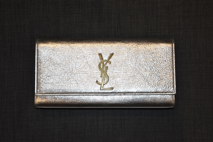 Metallic Silver Saint Laurent Clutch, size M