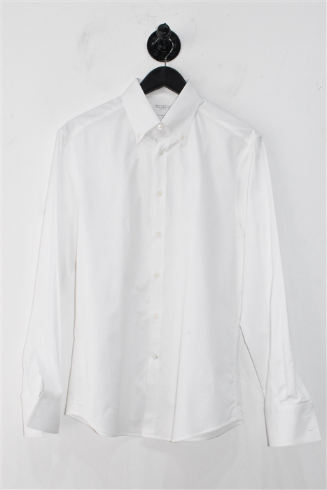 Crisp White Brunello Cucinelli Button Shirt, size M