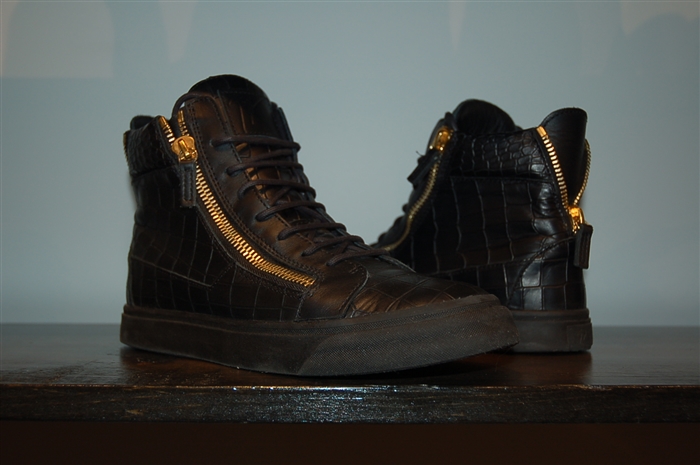 Black Leather Giuseppe Zanotti High-Top Sneakers, size 8
