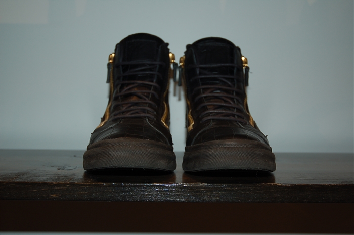 Black Leather Giuseppe Zanotti High-Top Sneakers, size 8