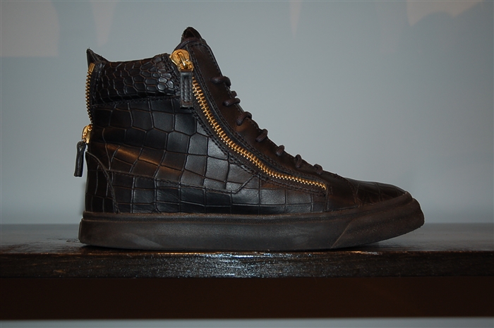 Black Leather Giuseppe Zanotti High-Top Sneakers, size 8