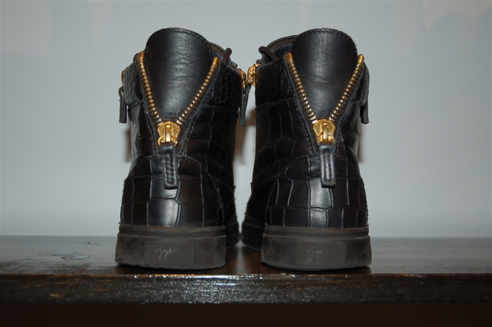 Black Leather Giuseppe Zanotti High-Top Sneakers, size 8