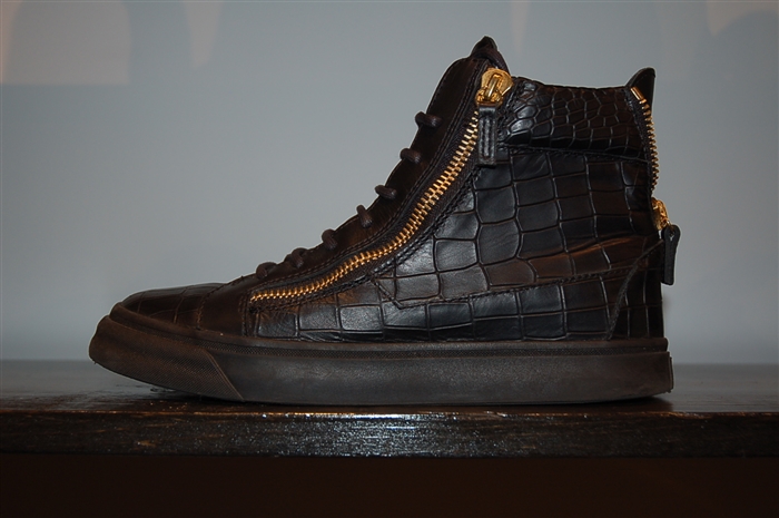Black Leather Giuseppe Zanotti High-Top Sneakers, size 8