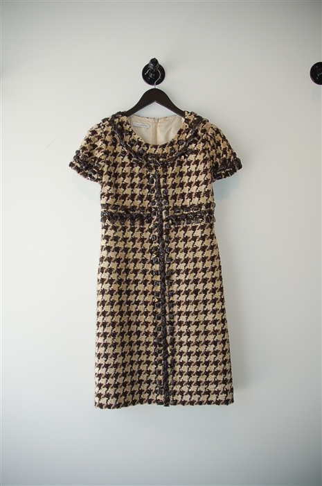 Chocolate & Cream Oscar de la Renta Tweed Dress, size S