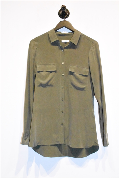 Military Green Equipment Silk Shirt, size M