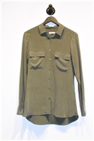 Military Green Equipment Silk Shirt, size M