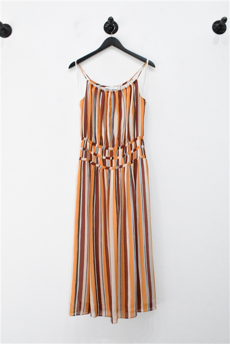 Brown Stripe Frame Midi Dress, size S