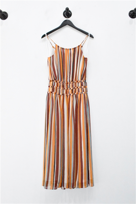 Brown Stripe Frame Midi Dress, size S