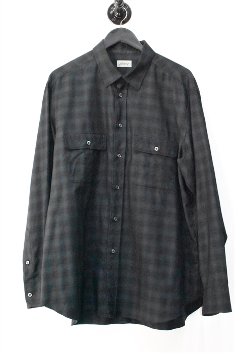 Green Plaid Brioni Button Shirt, size 2XL