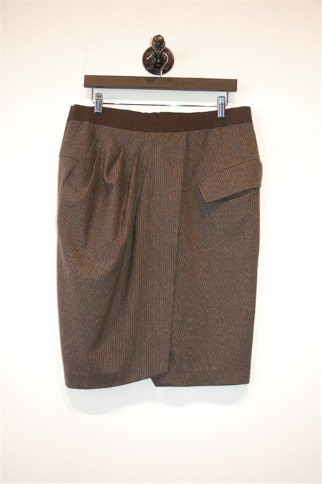Brown Stripe Brunello Cucinelli Faux Wrap Skirt, size 10