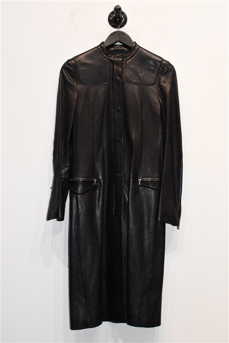 Black Leather Prada Leather Coat, size 4