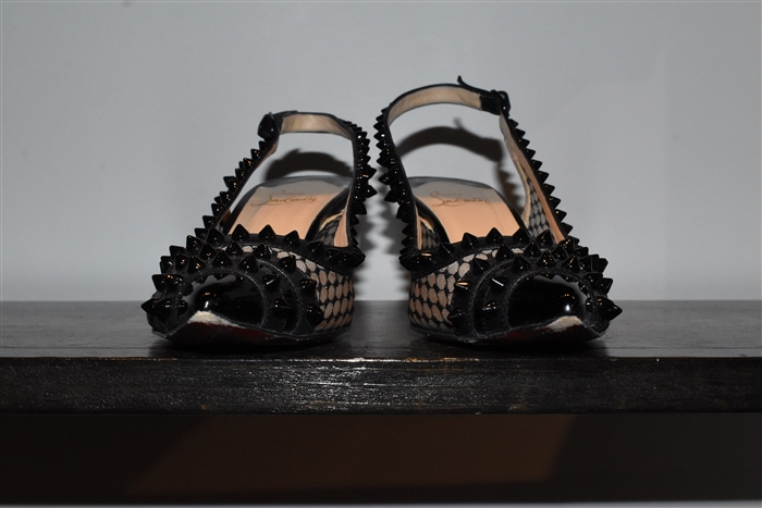 Black Lace Christian Louboutin Sling-Back, size 8.5