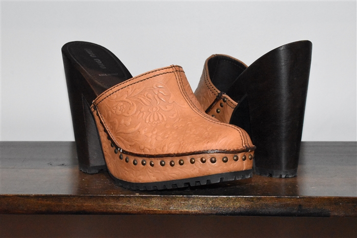 Oak Miu Miu Mules, size 9