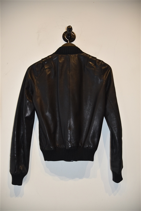 Black Leather Gucci Leather Jacket, size 4