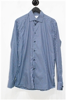 Blue Gingham Eton Button Shirt, size L