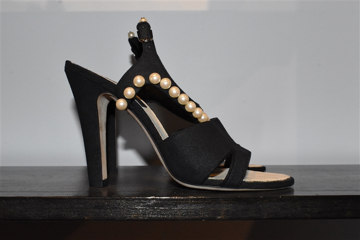 Black Leather Chanel Sandal, size 7.5