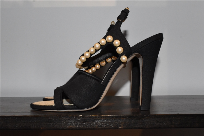 Black Leather Chanel Sandal, size 7.5