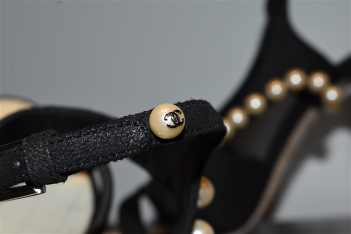 Black Leather Chanel Sandal, size 7.5