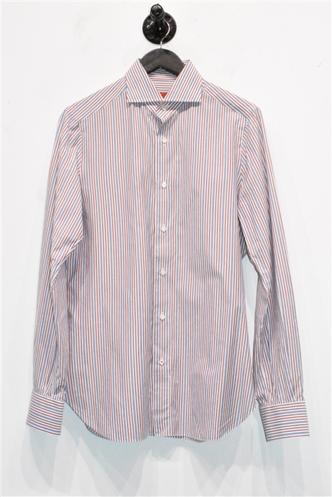 Red Stripe Isaia Button Shirt, size M