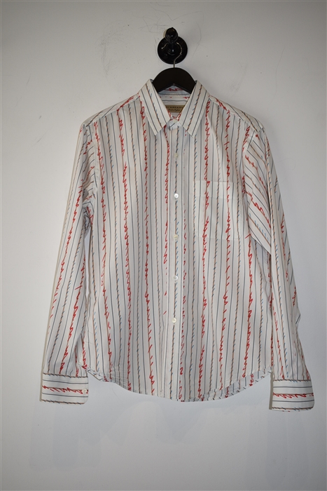White Stripe Burberry Button Shirt, size M