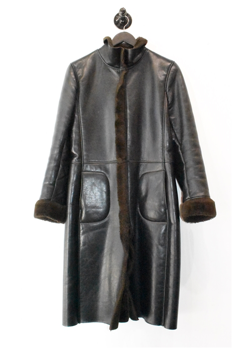 Black Leather M0851 Shearling Coat, size M