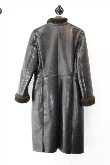 Black Leather M0851 Shearling Coat, size M