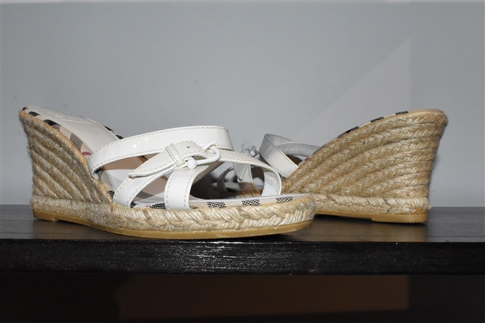 White Leather Burberry Wedge, size 11