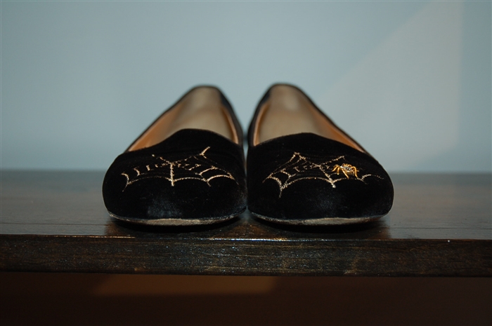 Black Velvet Charlotte Olympia Slippers, size 7