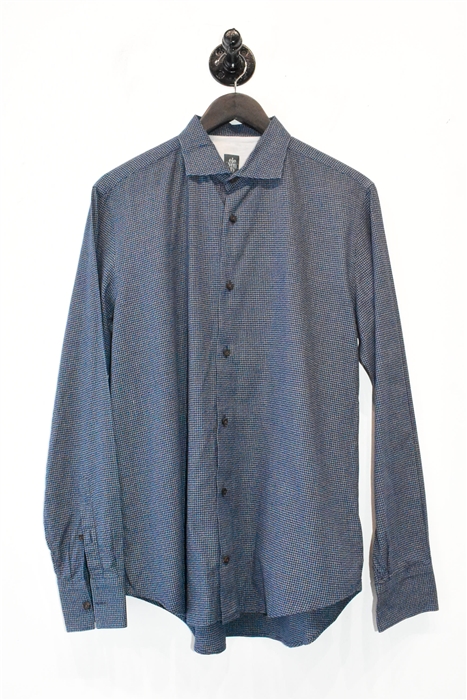 Navy Check Eleventy Button Shirt, size M