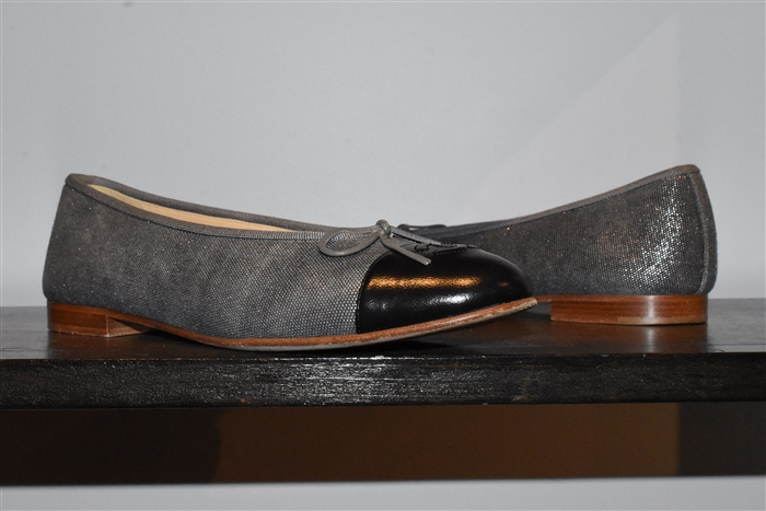 Dark Silver Chanel Ballet Flats, size 9