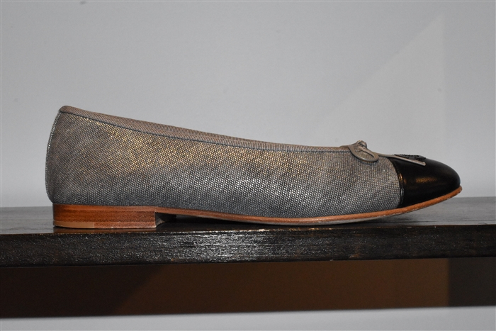 Dark Silver Chanel Ballet Flats, size 9