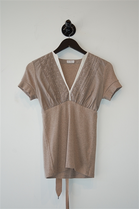 Beige Brunello Cucinelli Short-Sleeved Top, size S