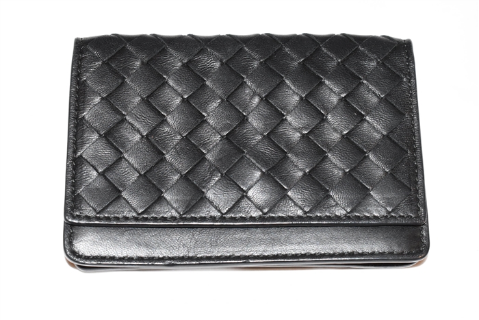 Black Leather Bottega Veneta Card Case, size O/S