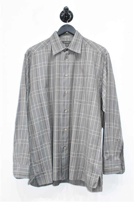 Gray Check Ermenegildo Zegna Button Shirt, size M