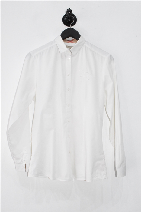 Soft White Burberry Button Shirt, size M