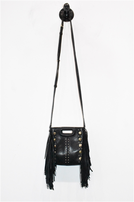 Black Leather Maje Shoulder Bag, size S