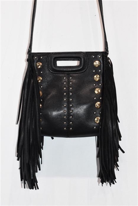 Black Leather Maje Shoulder Bag, size S