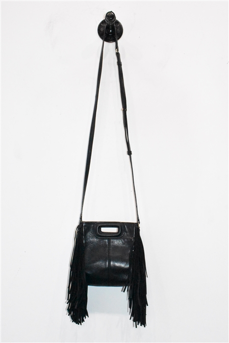 Black Leather Maje Shoulder Bag, size S