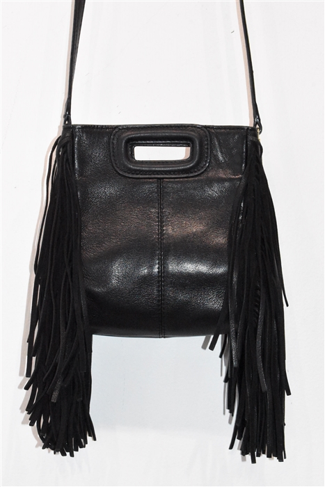 Black Leather Maje Shoulder Bag, size S