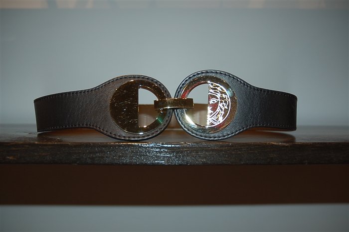 Black Leather Versace Collection Belt, size M