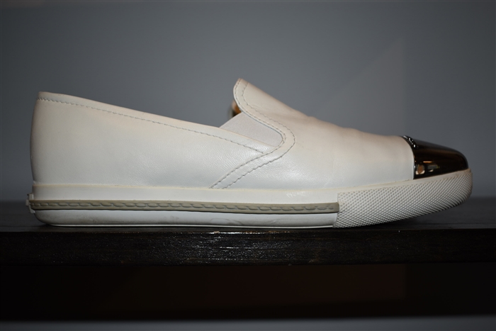 White Leather Miu Miu Slip-On Sneaker, size 9