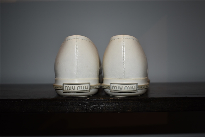 White Leather Miu Miu Slip-On Sneaker, size 9