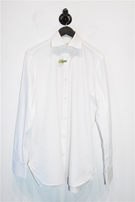 Crisp White Luigi Borrelli Button Shirt, size M