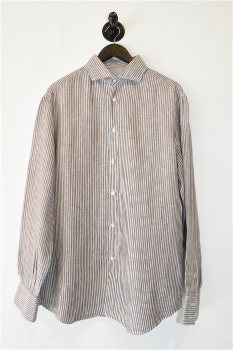 Brown Stripe Brunello Cucinelli Button Shirt, size XL