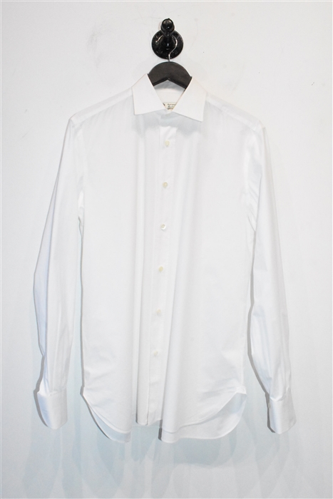 Crisp White Luigi Borrelli Button Shirt, size M