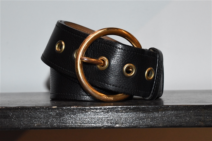Black Leather Prada Belt, size L