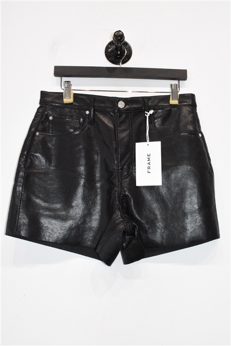 Black Leather Frame Shorts, size L