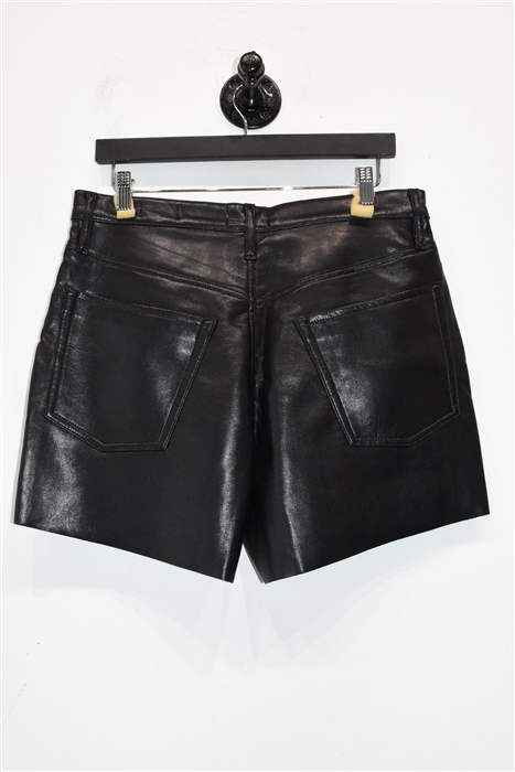 Black Leather Frame Shorts, size L